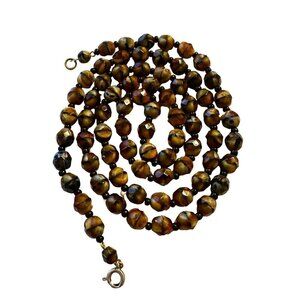 Brown Black Beaded Necklace 30 Inch Length Boho Style